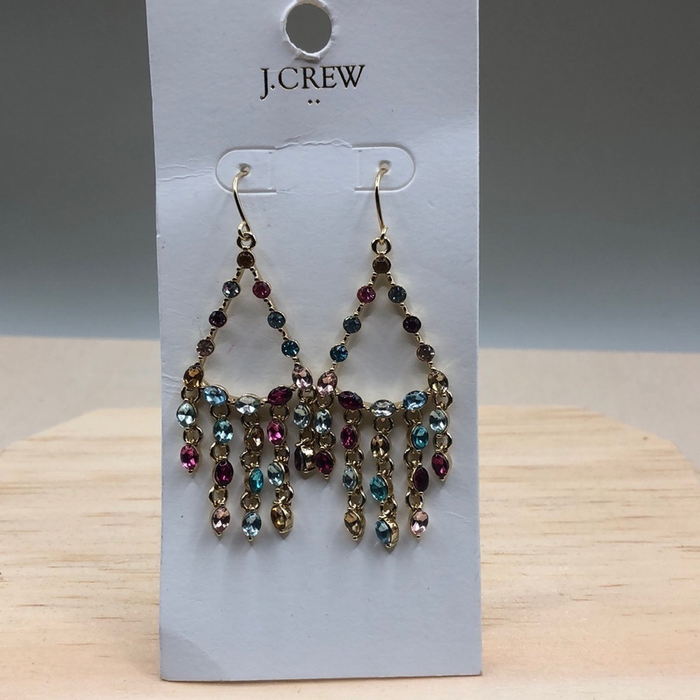J.crew colorful rhinestone dangle drop statement style earrings-long dressy.